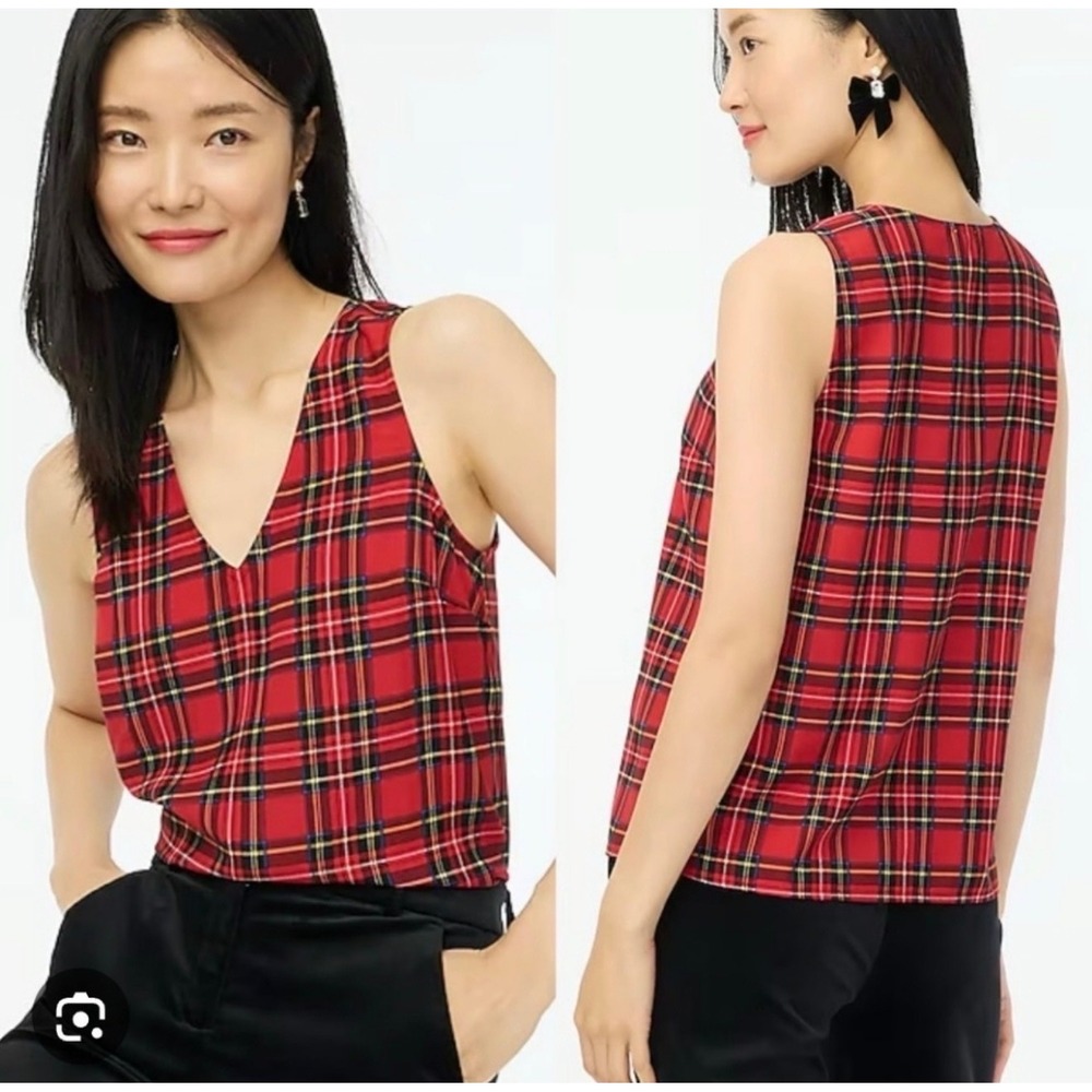 J. Crew Factory XS Tartan‎ Plaid V Neck Sleeveless Tank Holiday Whimsigoth
